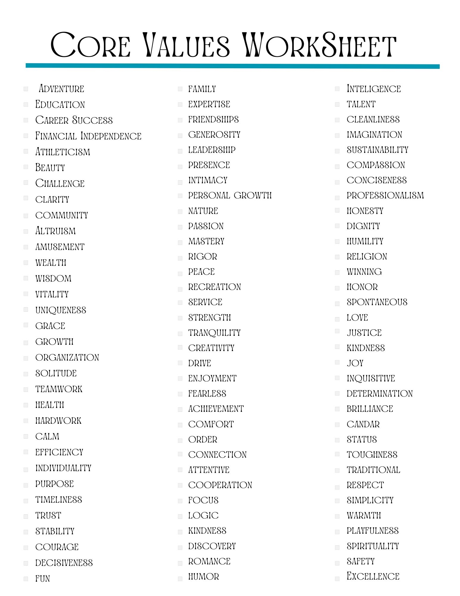 Core Values Worksheet Printable Core Values Worksheet The Good Kids