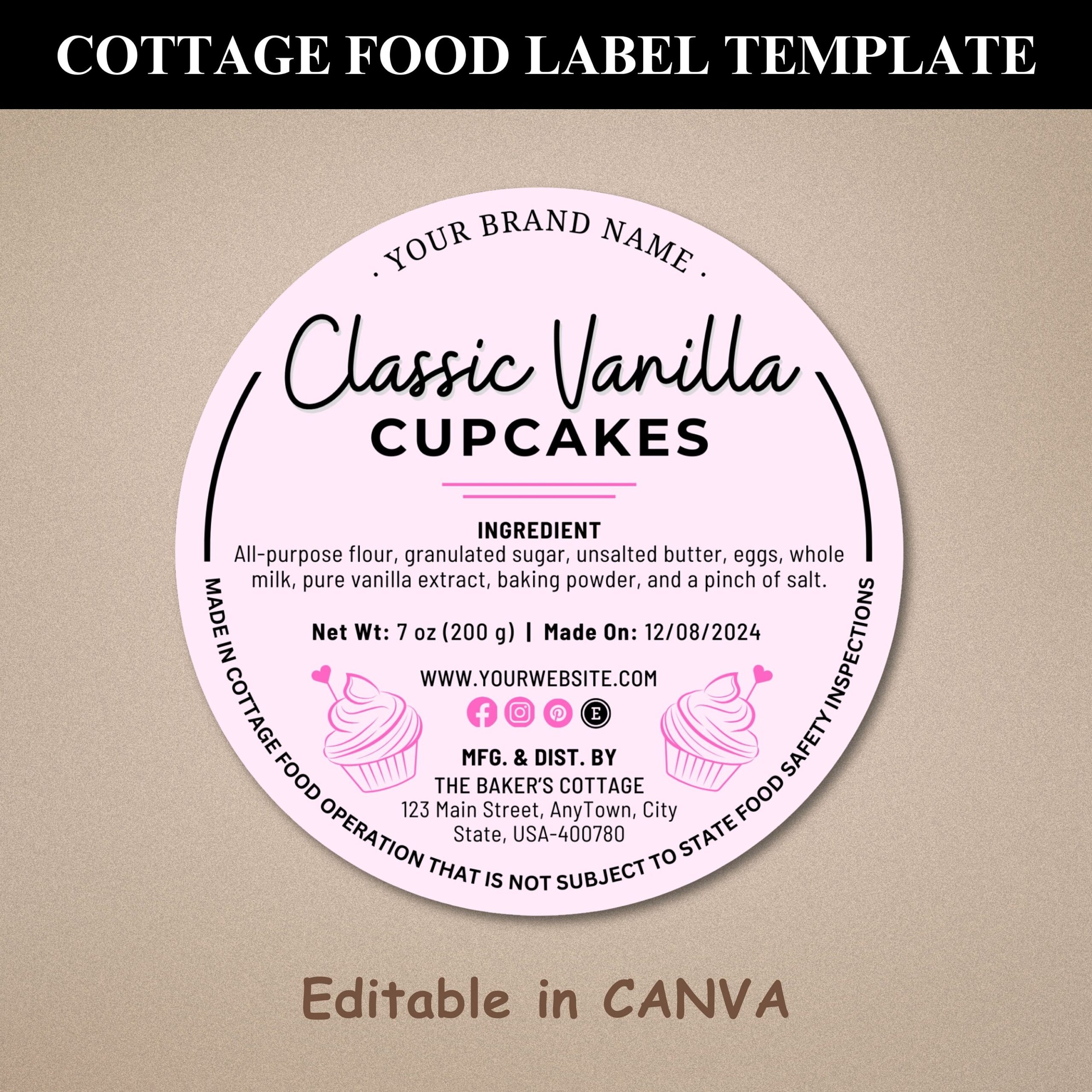 Cottage Food Label Cottage Baking Label Printable Food Label Home Baked 