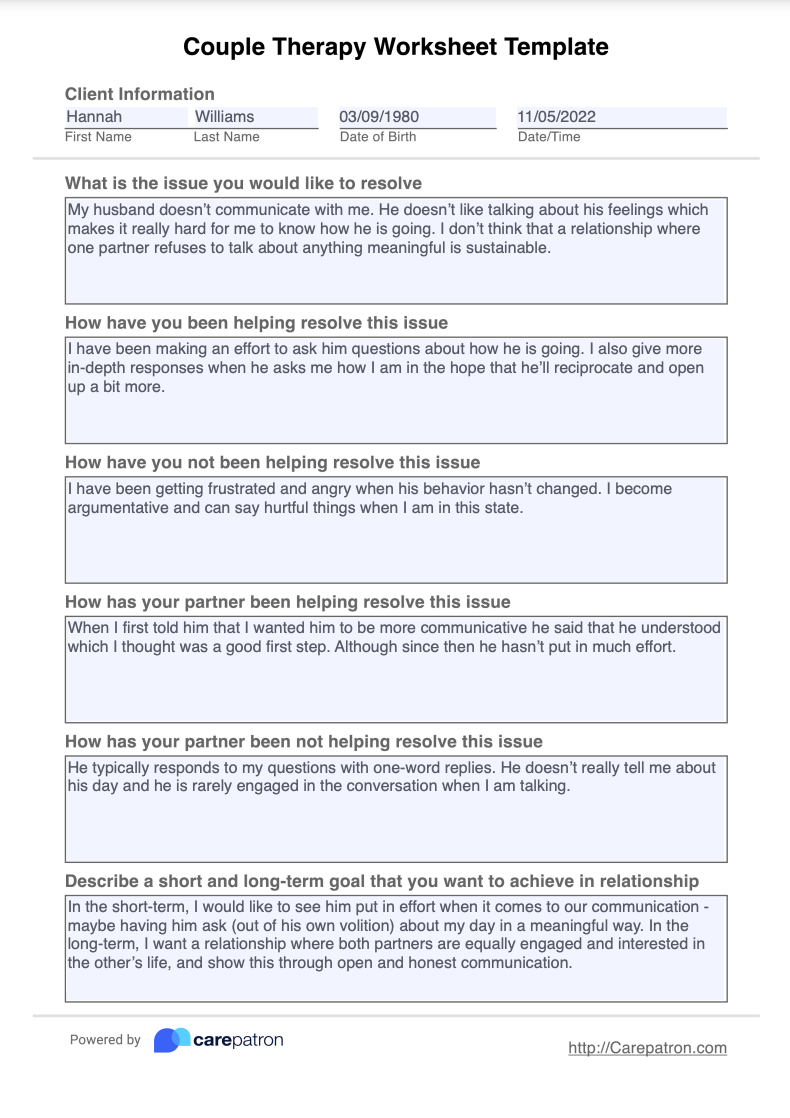 Couples Therapy Worksheet Template Example Free PDF Download Couples Therapy Worksheet Template Example Free PDF Download