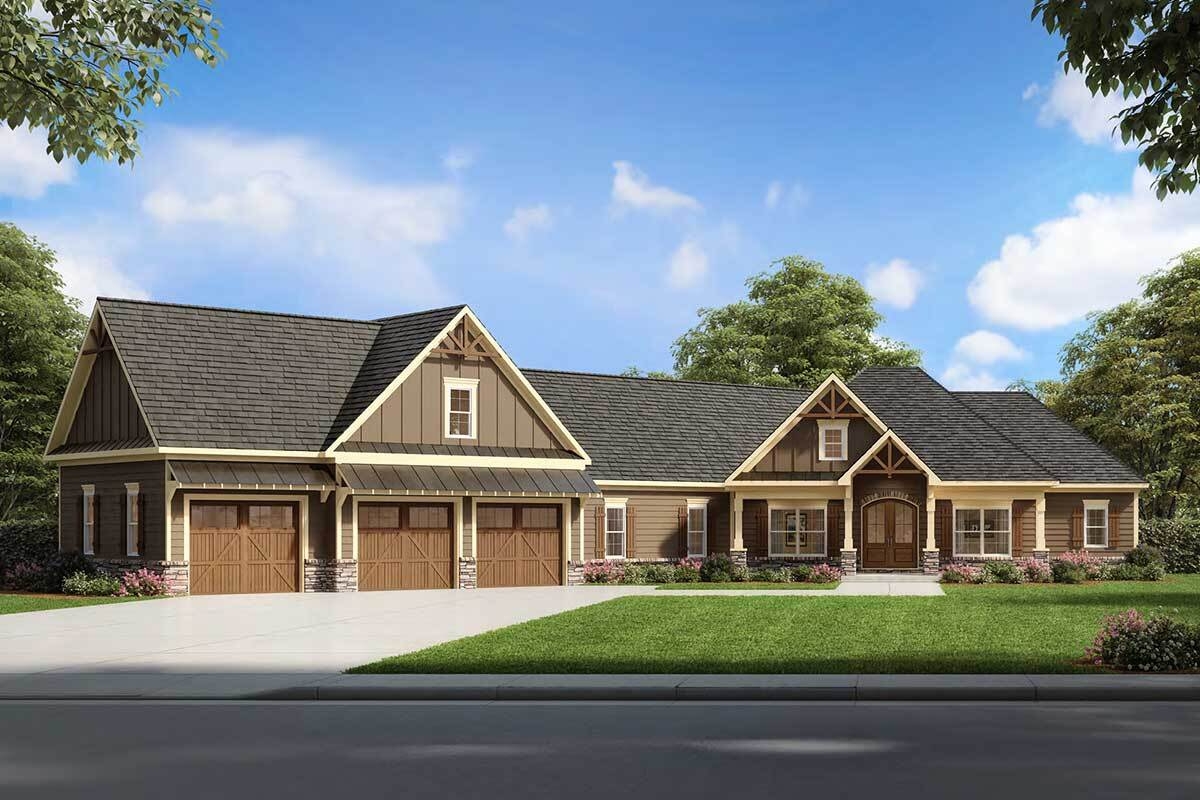 Craftsman House Plan With 3 Car Angled Garage 360080DK Craftsman House Plan With 3 Car Angled Garage 360080DK