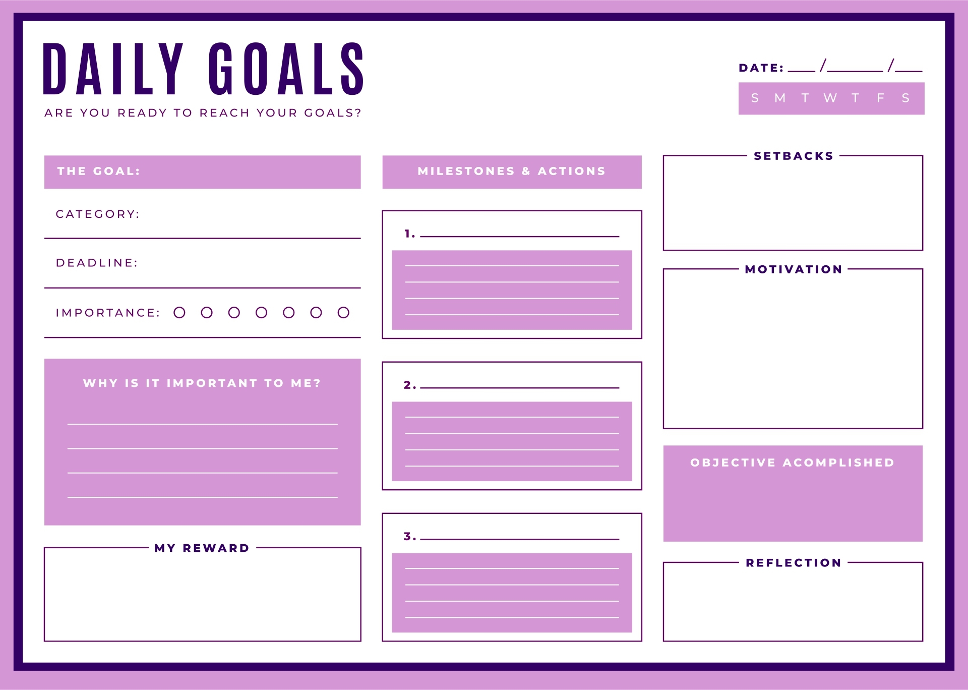 Cute Goals Template Cute Goals Template