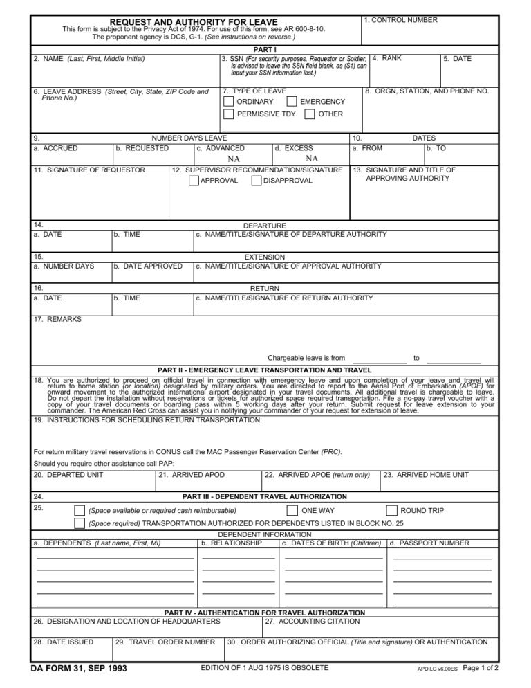 DA Form 31 Fill Out Sign Online And Download Fillable PDF 