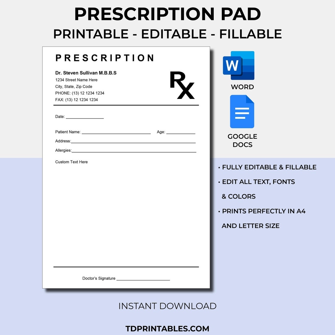 Doctor Prescription Pad Template Prescription Sheet Editable