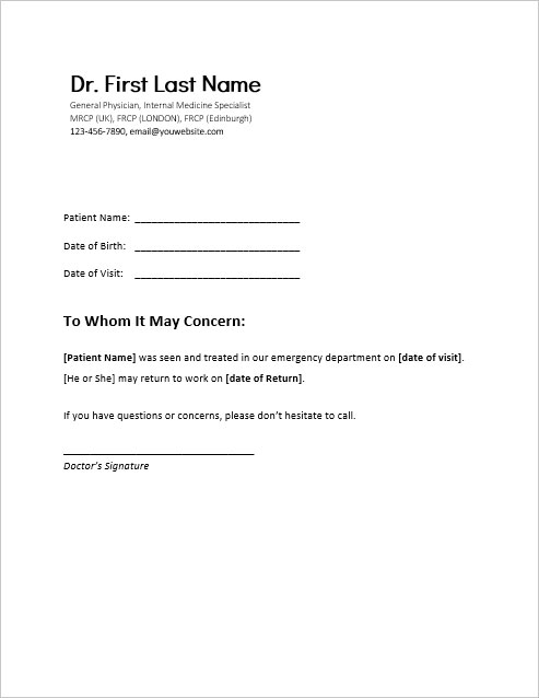 Doctor Printable Return To Work Form Doctor Printable Return To Work Form