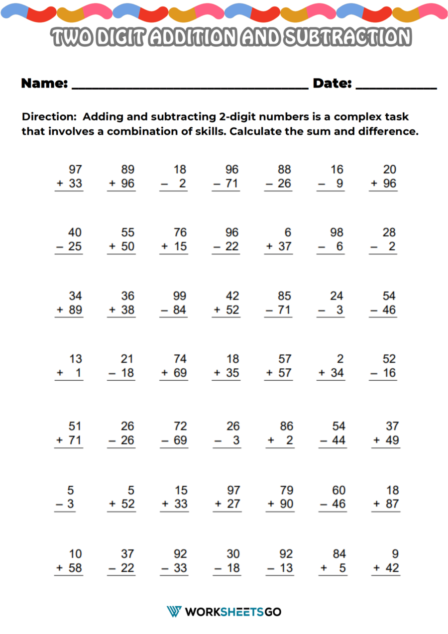 Double Digit Addition And Subtraction Worksheets Free Worksheets 