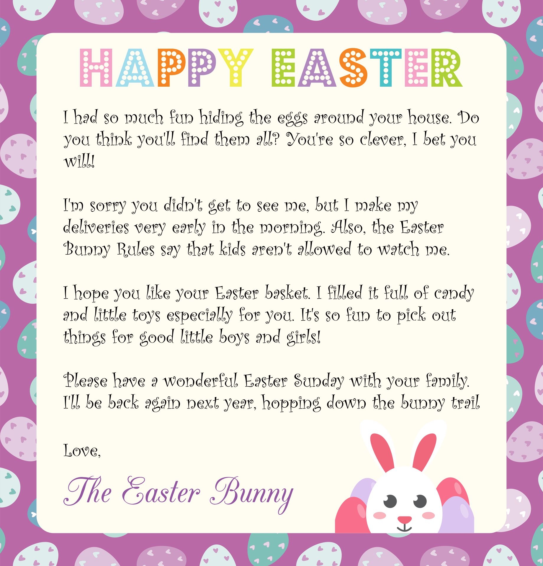 Easter Bunny Letter Free Printable
