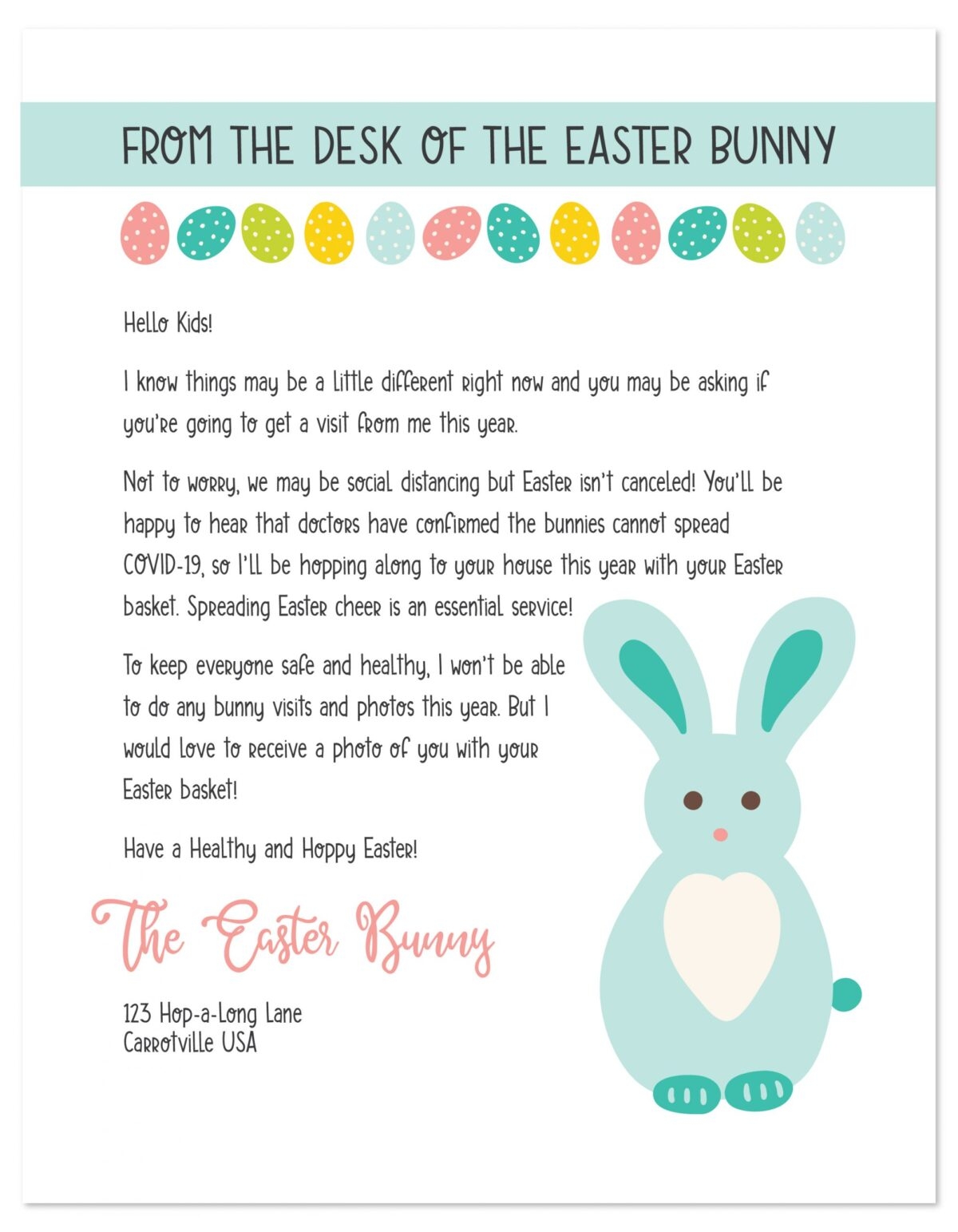 Easter Bunny Letter Free Printable