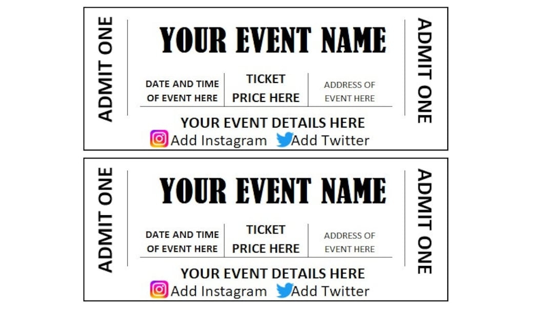 Editable Event Ticket Event Ticket Printables Editable Event Ticket 