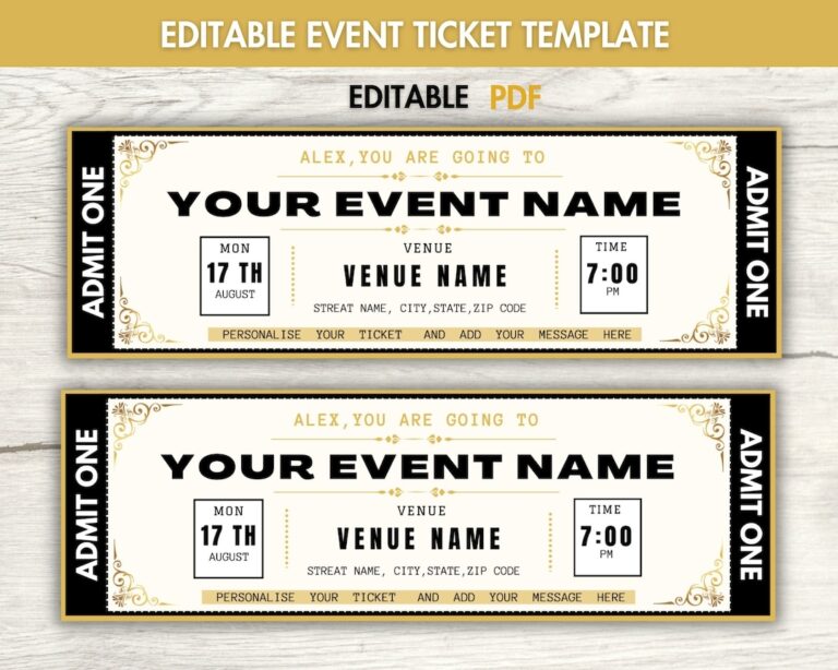 Editable Event Ticket Template Printable Ticket Gift Ticket Concert 