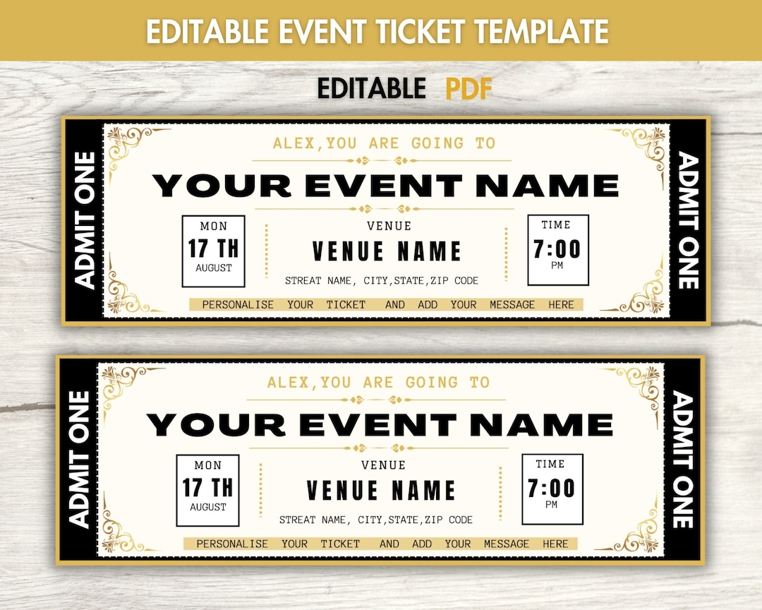 Editable Event Ticket Template Printable Ticket Gift Ticket Concert