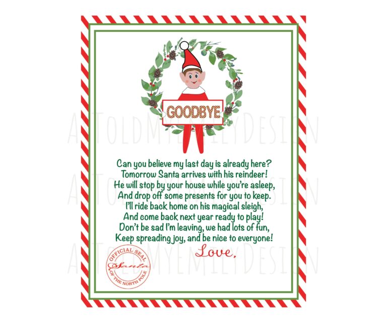Elf Goodbye Farewell Letter Digital Download Print Printable PDF PNG Etsy