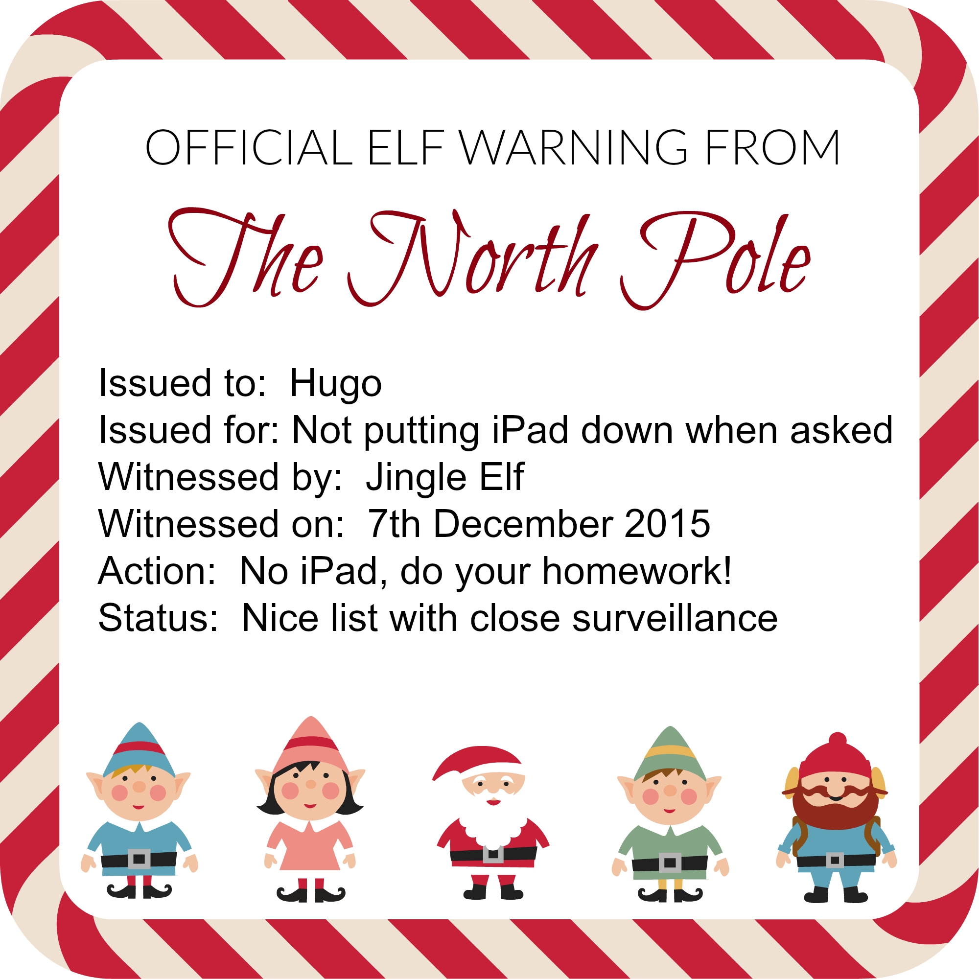 Elf On The Shelf Elf Warning Note Template Notes To Self