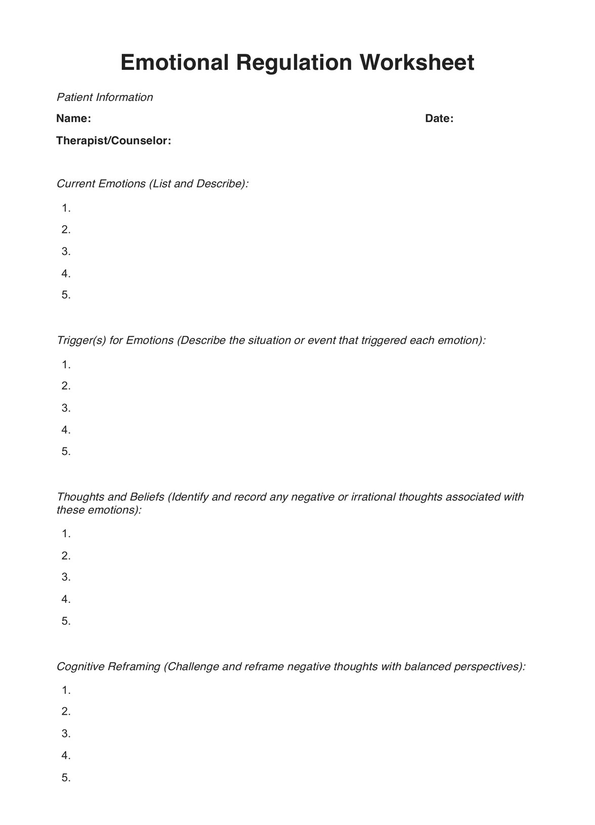 Emotion Regulation Worksheets Emotion Regulation Worksheet Teaching