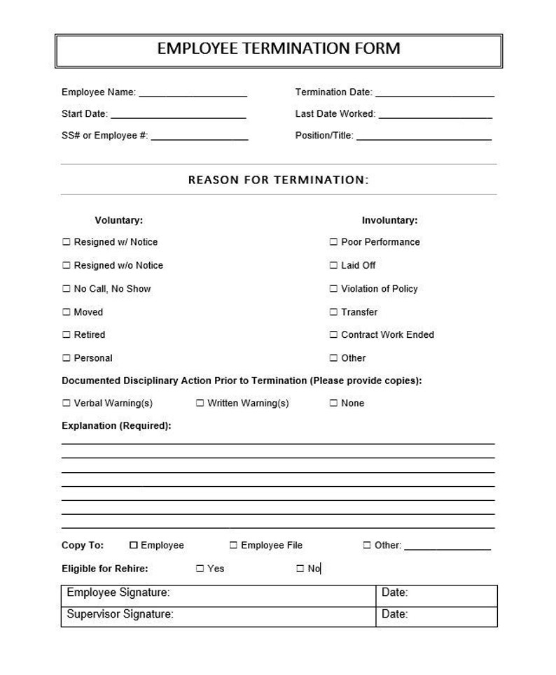 Employee Termination Form Printable Printable Forms Free Online