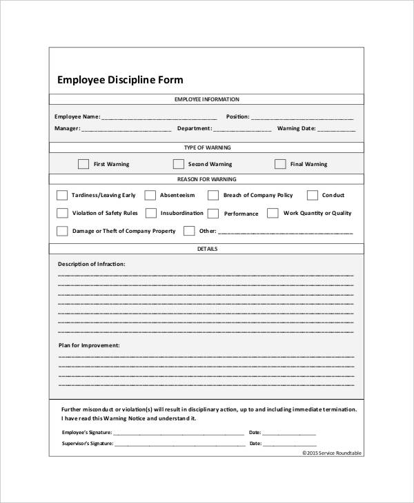 Employee Write Up Pdf Printable Disciplinary Action Form