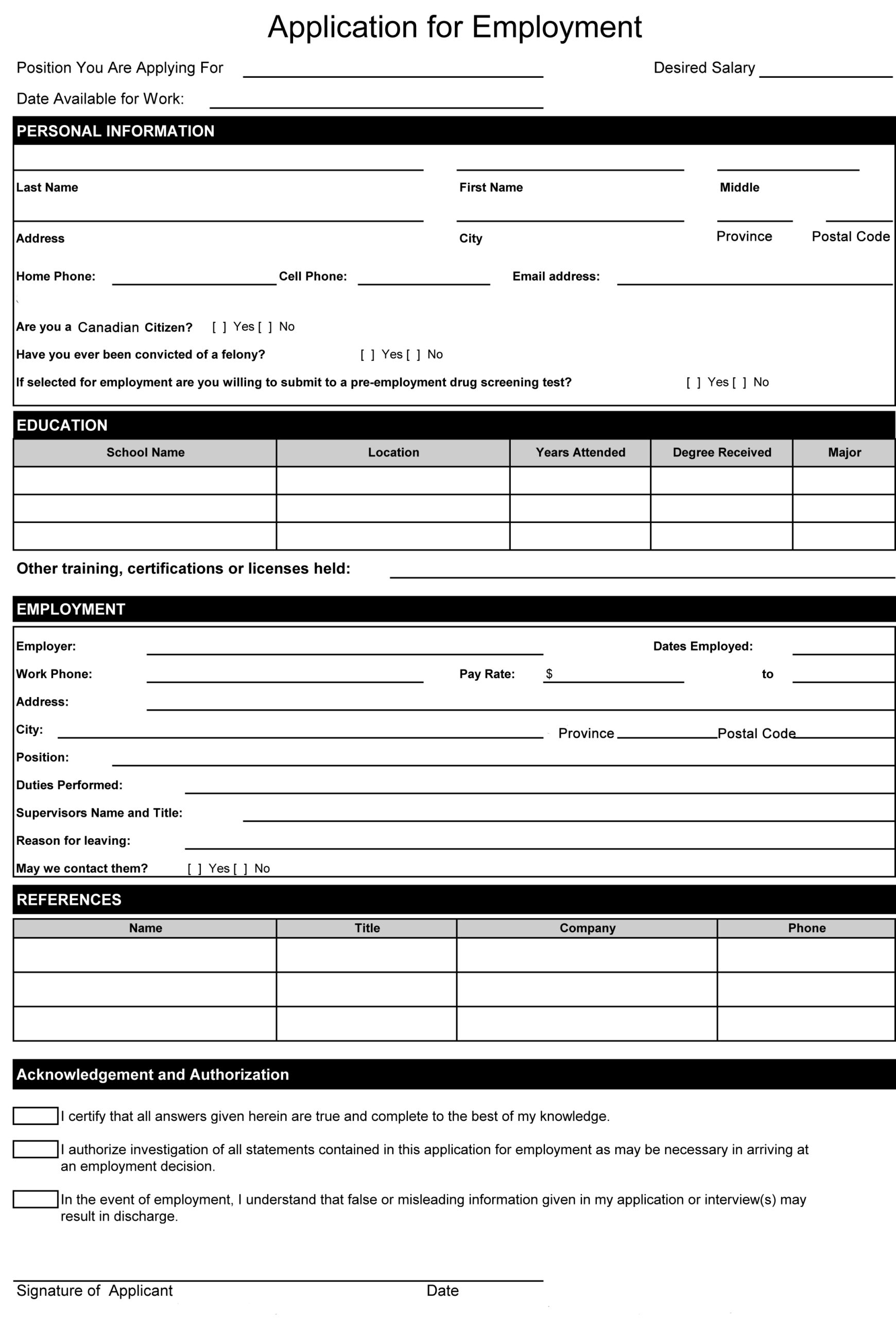 Employment Application Form Free Printable Documents Employment Application Form Free Printable Documents