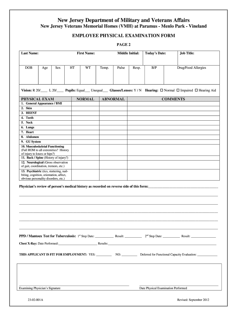 Employment Printable Blank Physical Form