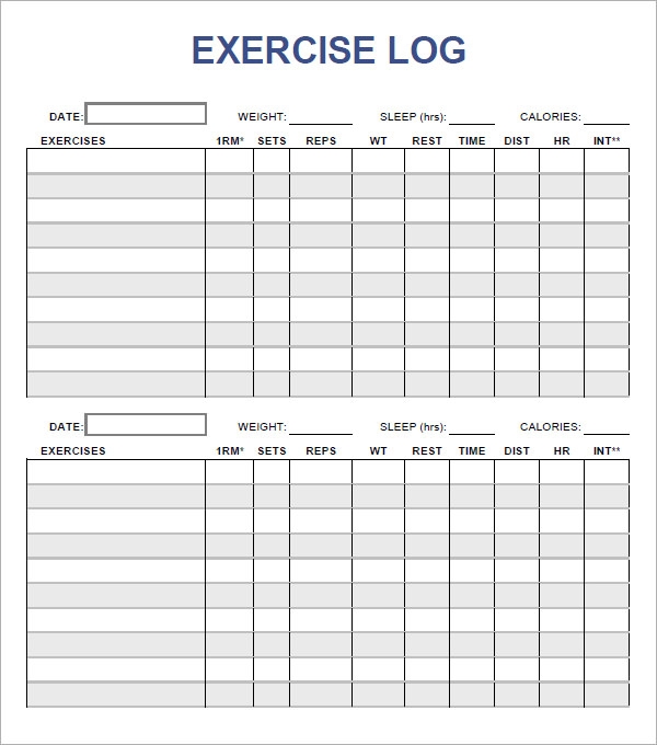 Exercise Log Template 8 Free Pdf Doc Download