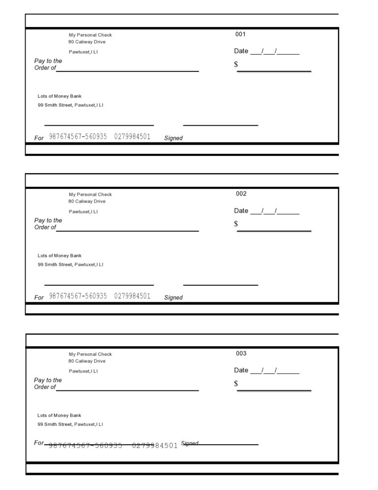 Fake Downloadable Printable Fillable Blank Check Template