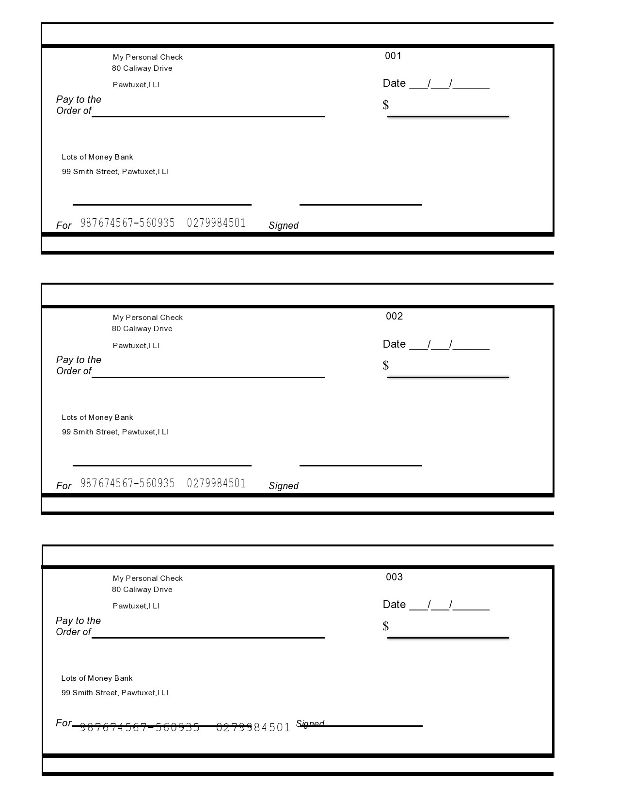 Fake Downloadable Printable Fillable Blank Check Template