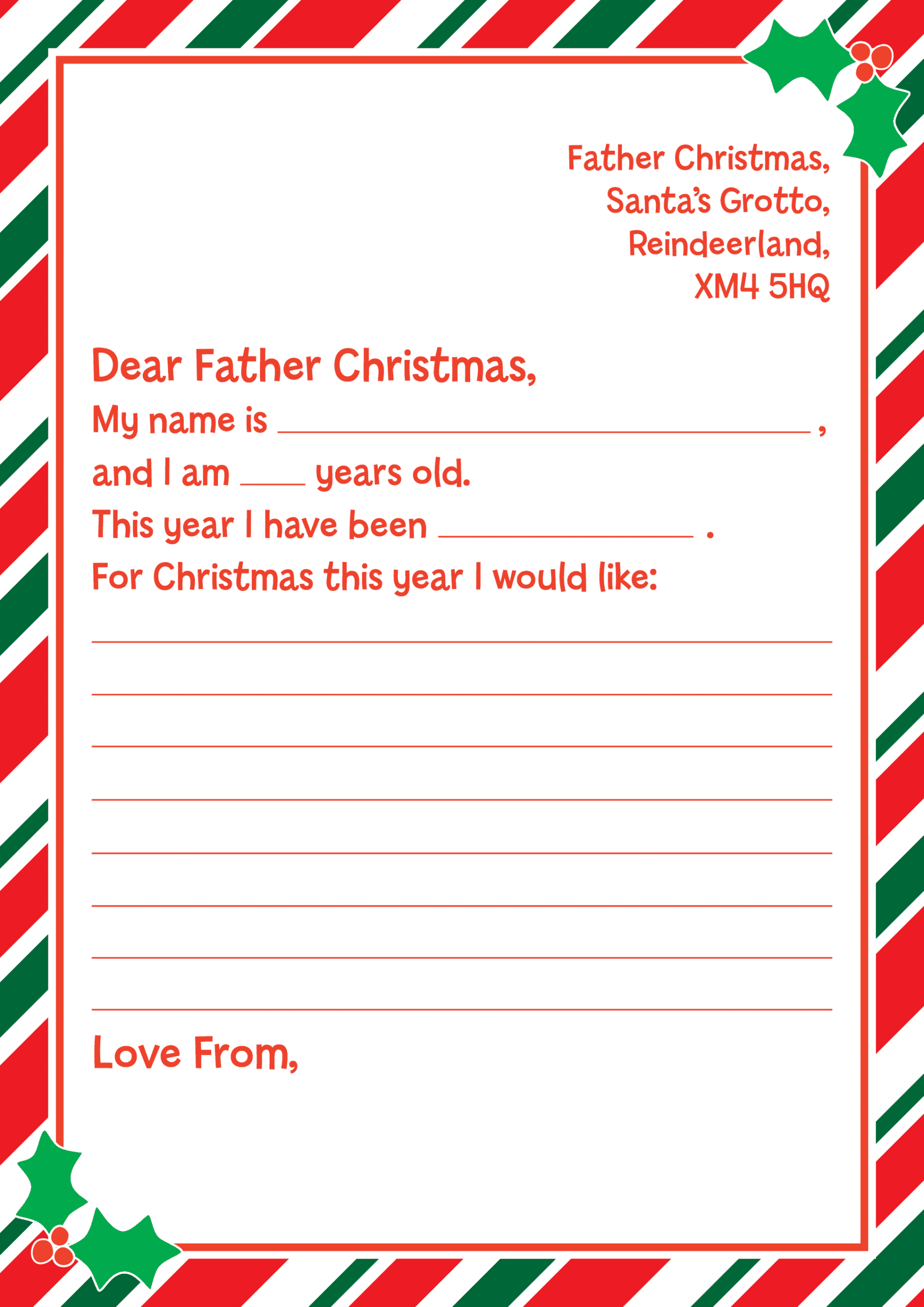 Father Christmas Letter Template Printable Printable Templates