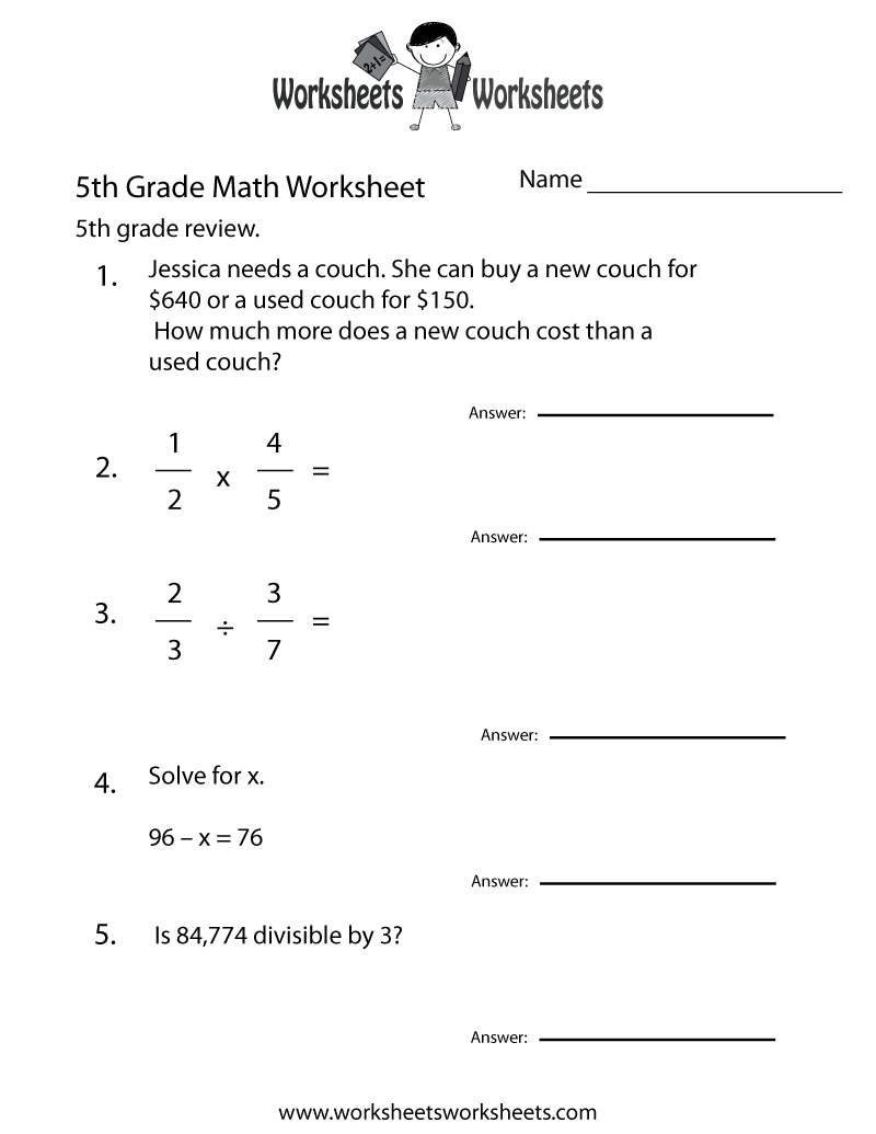 Fifth Grade Math Practice Worksheet Worksheets Worksheets