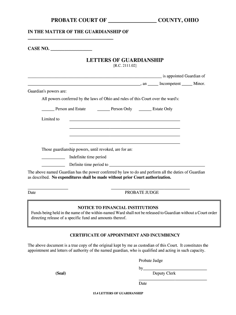 Fillable Online Supremecourt Ohio Ohio Letters Guardianship Fax Email 