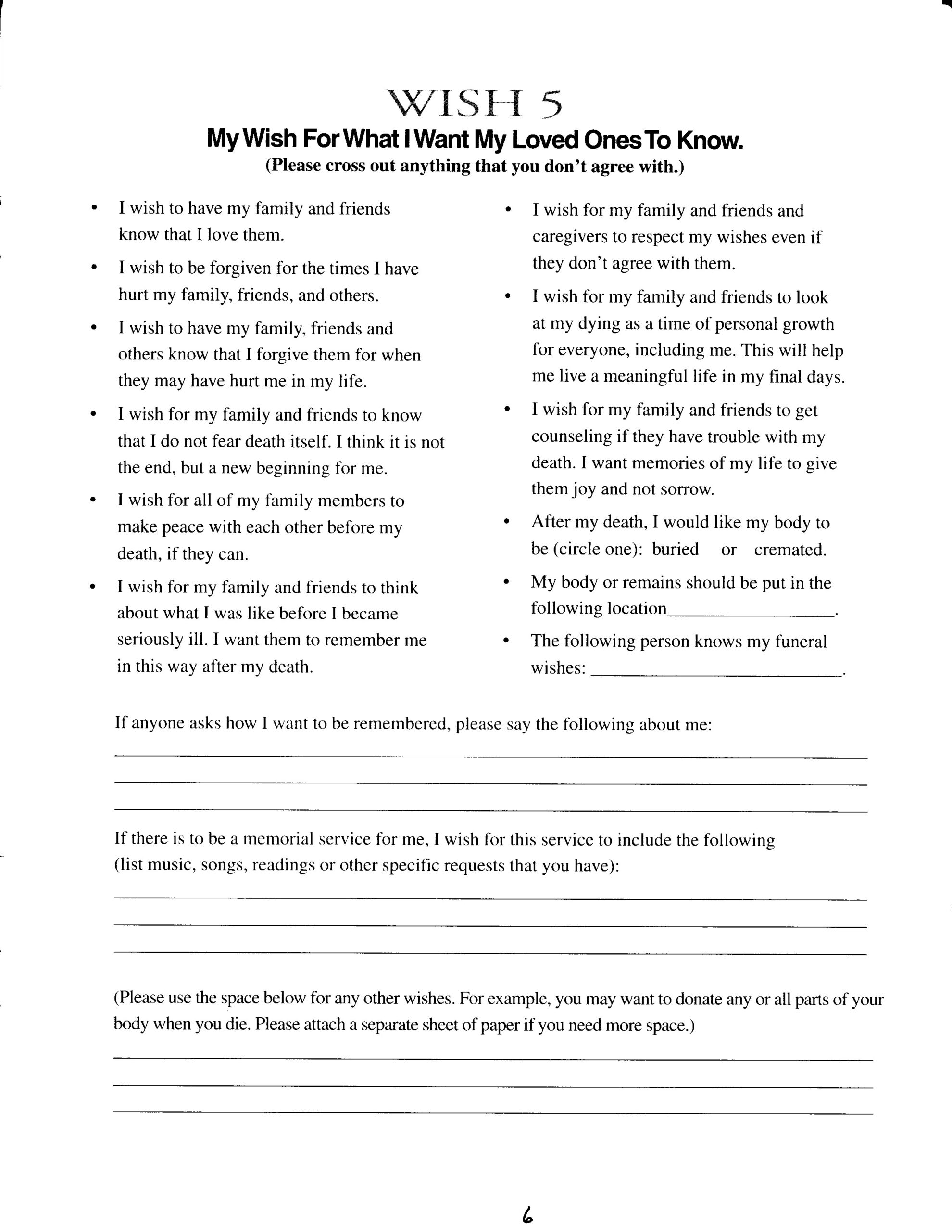 Five Wishes Free Printable Form Printable Templates