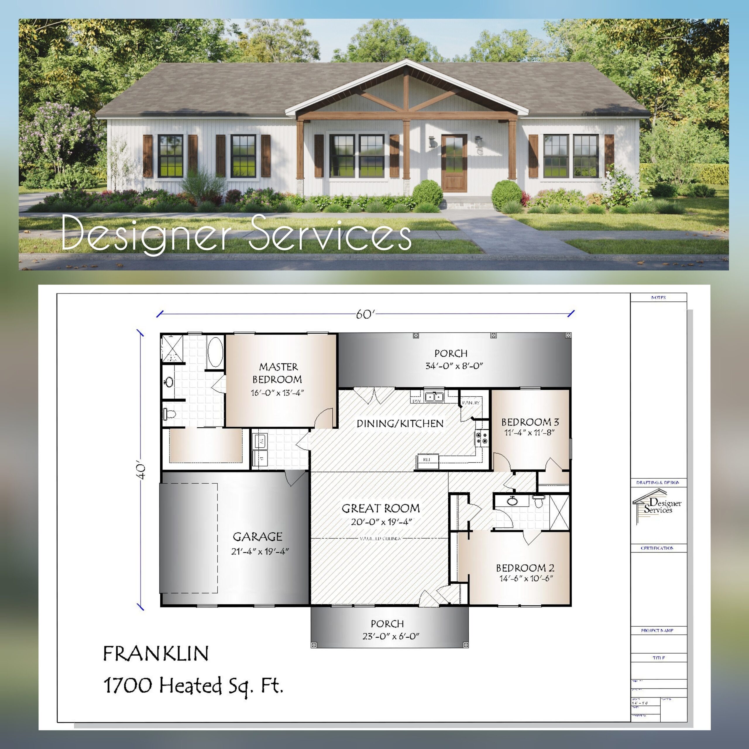 Franklin House Plan 1700 Square Feet Etsy