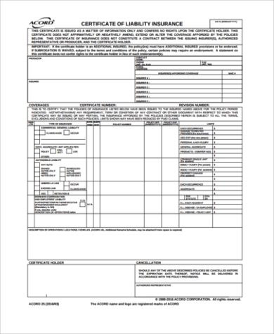 FREE 10 Certificate Of Liability Insurance Form Samples PDF MS Word 
