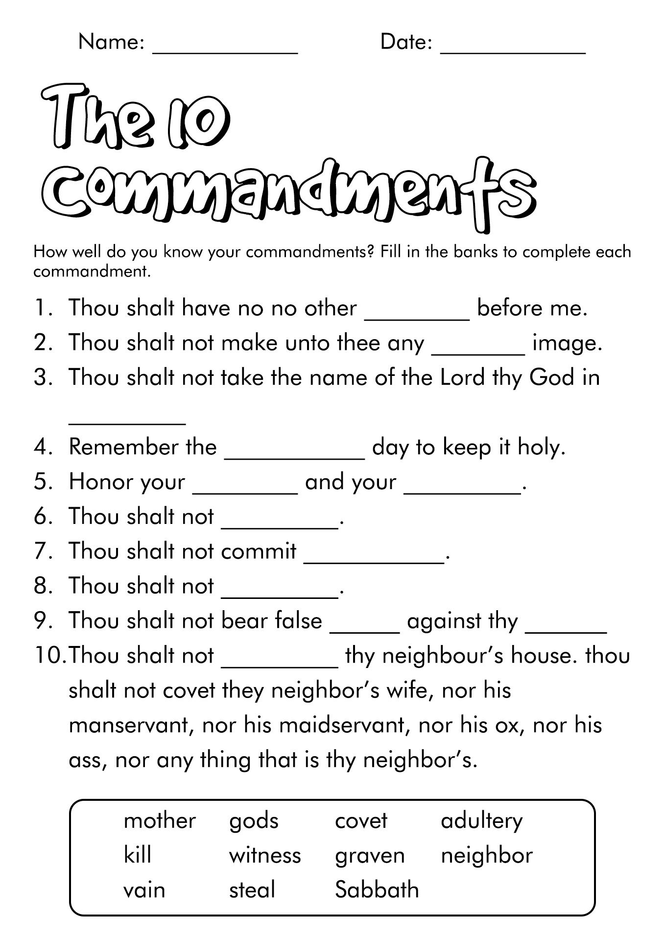 Free 10 Commandments Printables Educational Printable Worksheets