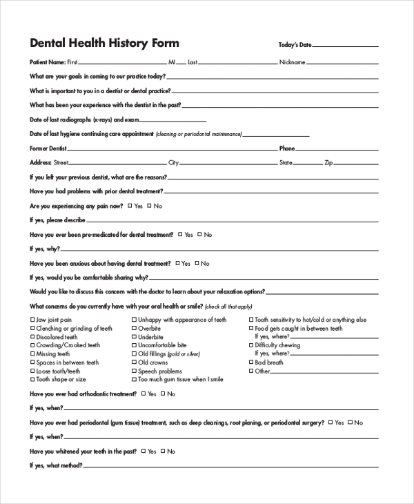 FREE 12 Sample Health History Forms In PDF Excel Word