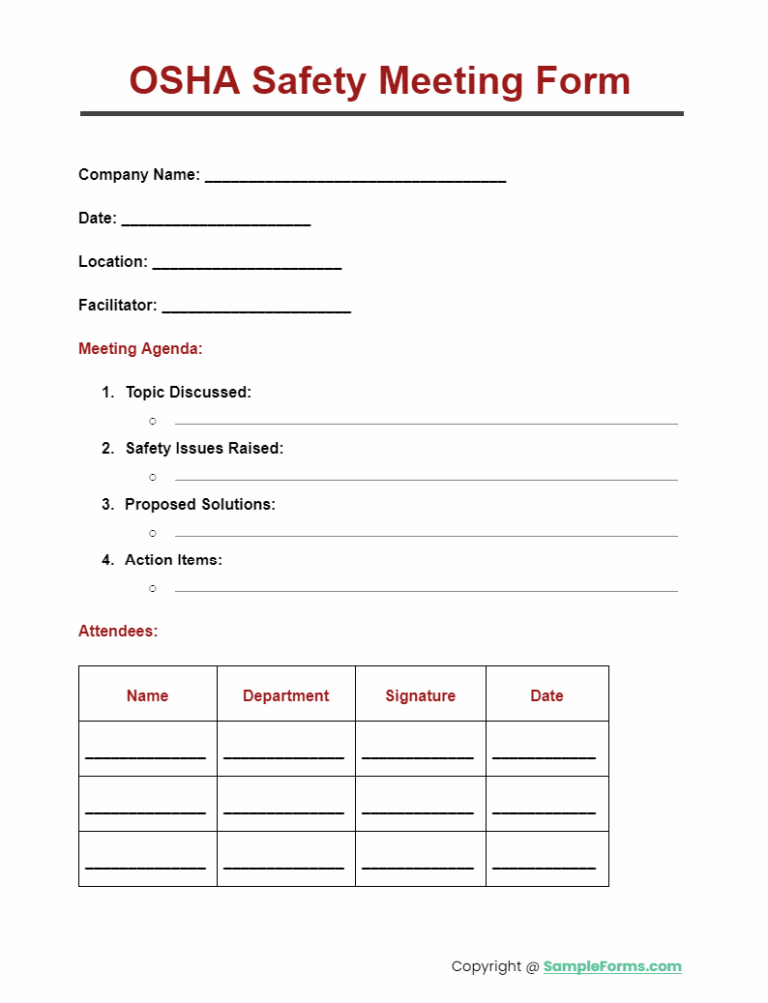 FREE 14 Safety Meeting Form Samples PDF MS Word Google Docs Excel