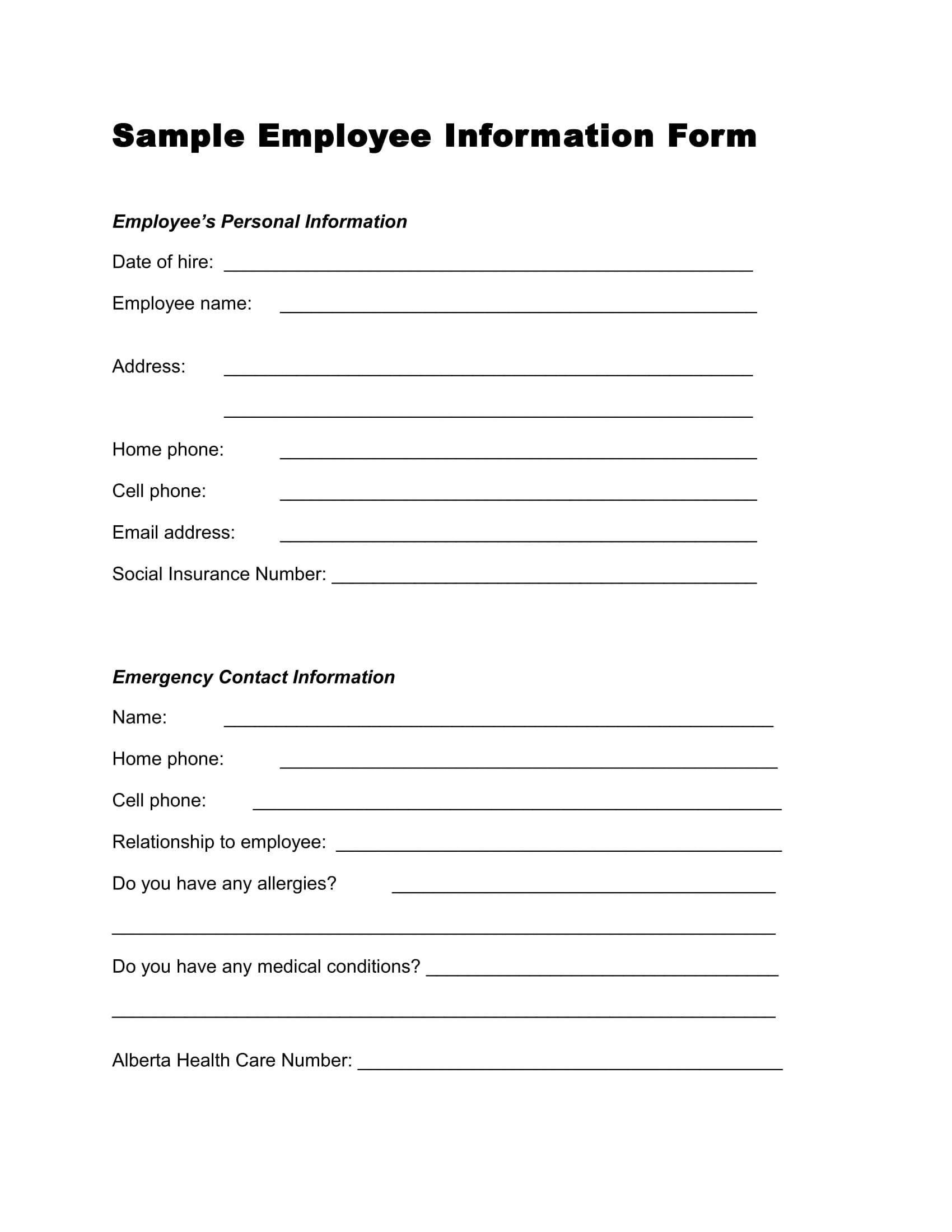 FREE 18 Employee Information Form Samples PDF Word Google Docs