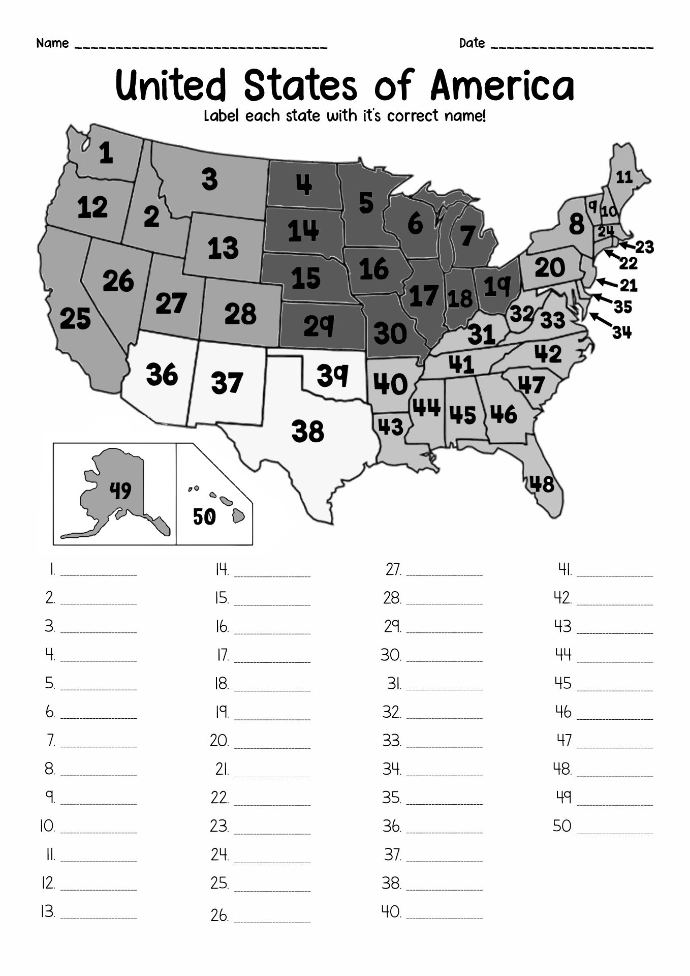 Free 50 States Worksheets