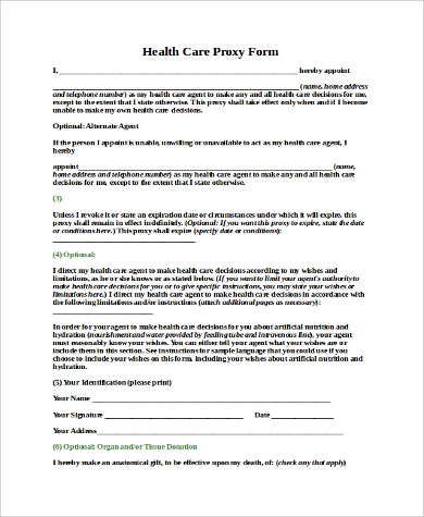 FREE 7 Sample Health Care Proxy Forms In MS Word PDF