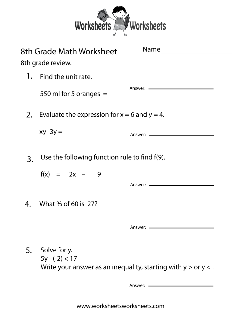 Free 8th Grade Math Worksheets