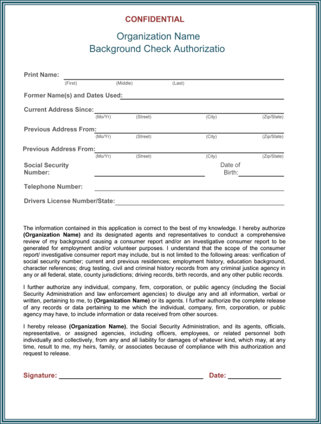 Free Background Check Authorization Consent Forms