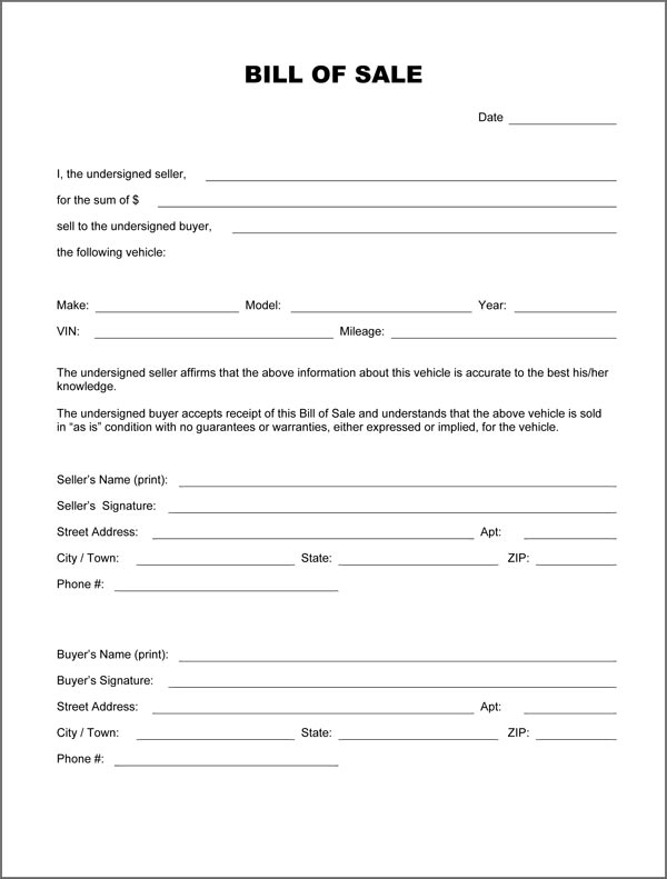 Free Bill Of Sale Printable Form Free Bill Of Sale Printable Form