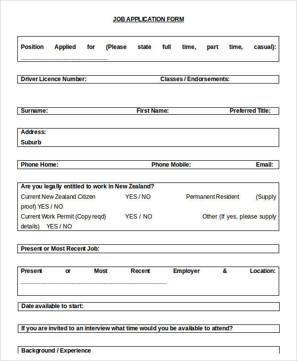 Free Blank Application For Employment Printable