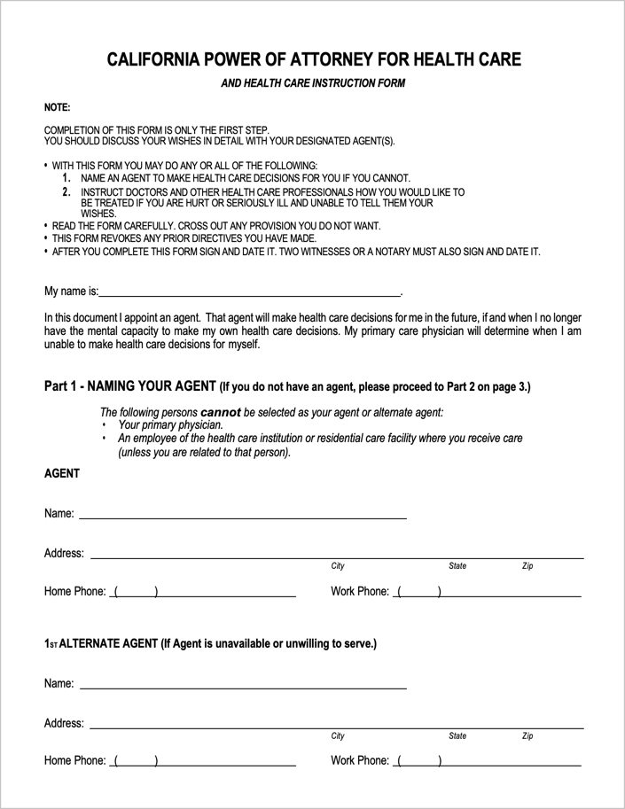 Free Blank Printable Medical Power Of Attorney Forms California Free Blank Printable Medical Power Of Attorney Forms California