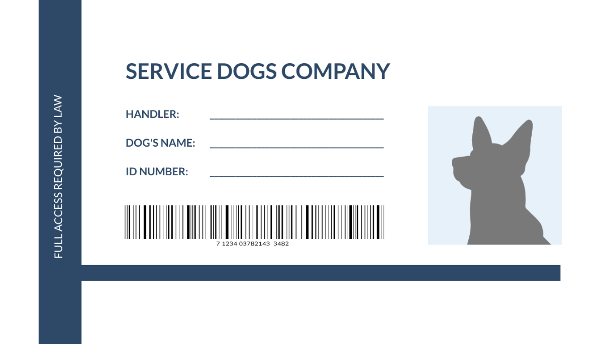 Free Blank Service Dog Animal ID Card Template To Edit Online