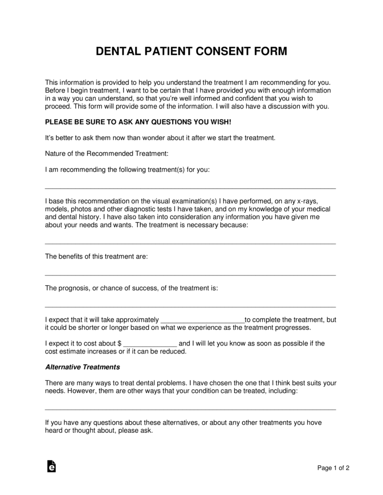 Free Dental Patient Consent Form PDF Word EForms