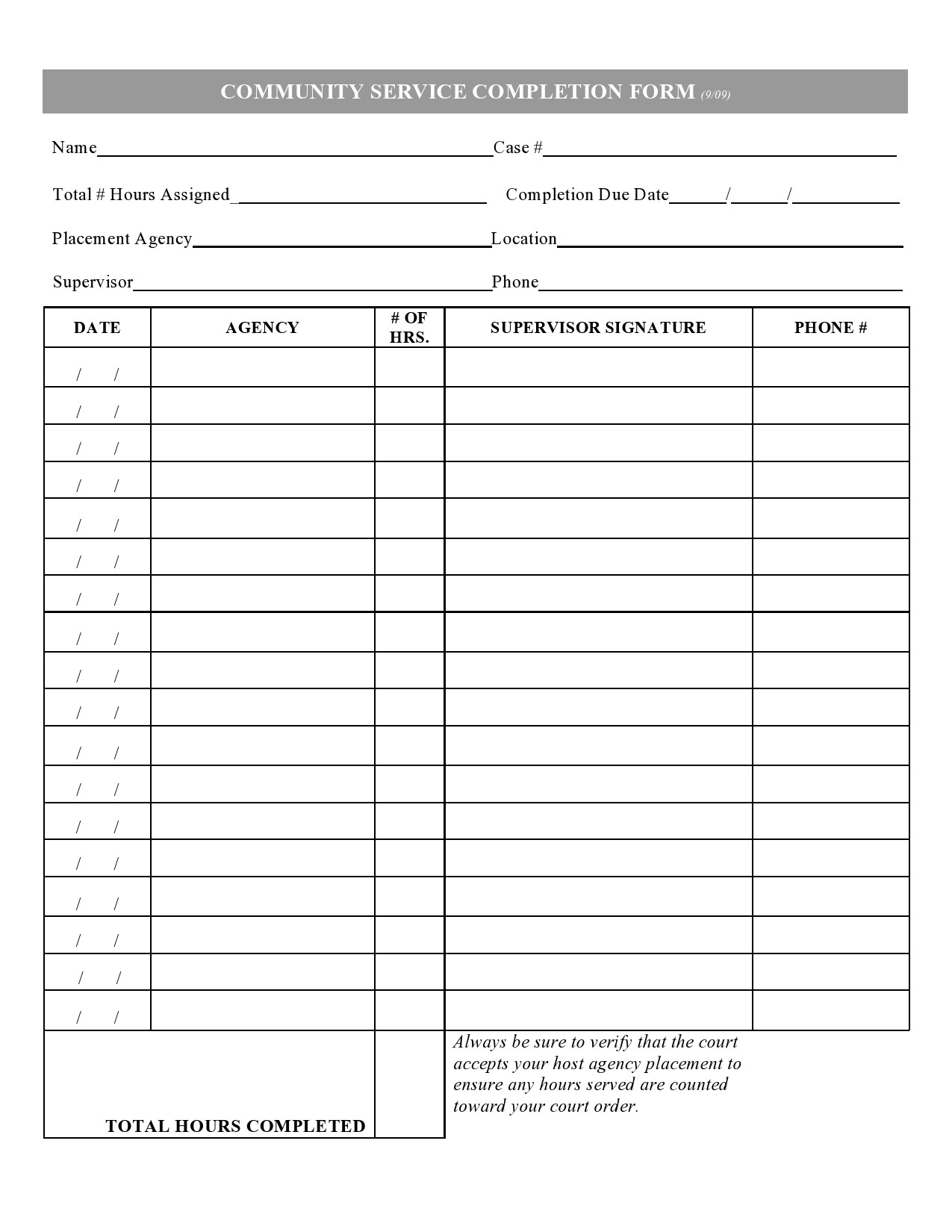 Free Fillable Community Service Form Printable Forms Free Online