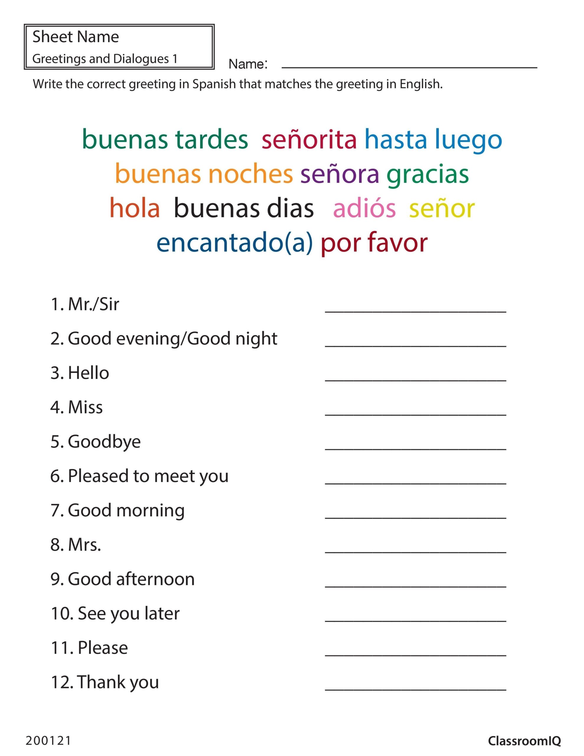 Free First Grade Spanish Worksheets