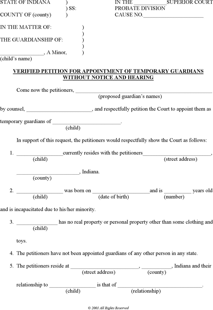 Free Indiana Guardianship Form PDF 59KB 12 Page s Page 2 Free Indiana Guardianship Form PDF 59KB 12 Page s Page 2