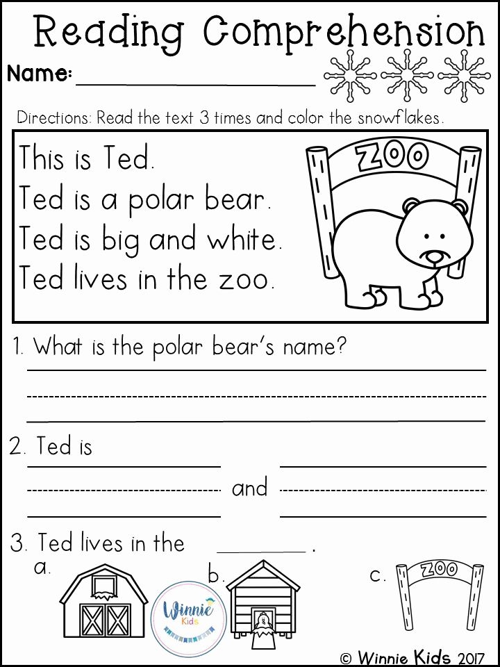 Free Kindergarten Reading Comprehension Worksheets