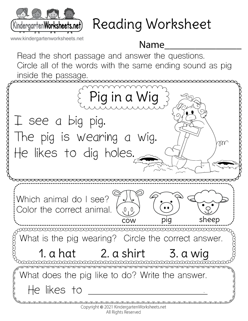 Free Kindergarten Reading Worksheets Kindergarten Worksheets