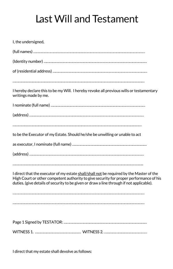 Free Last Will And Testament Form Templates