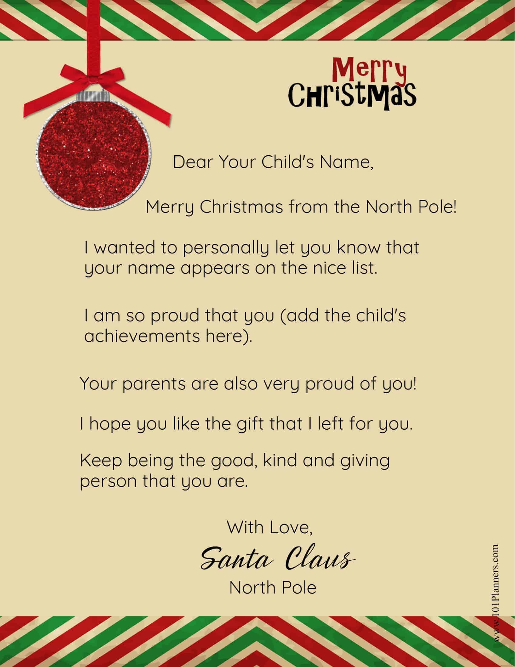 Free Letter From Santa Template Printable